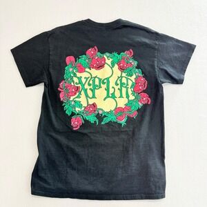 XPLR Graphic T-Shirt Medium Black Skulls Floral Streetwear Edgy